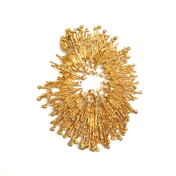 Vintage Faux Pearl, Gold Plated Brutalist Pin Brooch  In very good condition, - Picture 2 of 5
